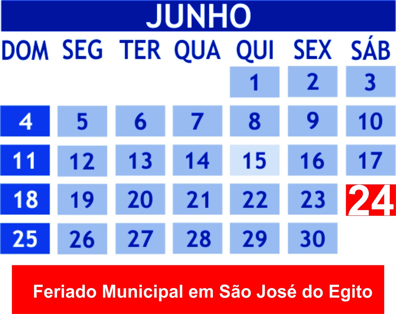 Sábado (24), dia de São João, será feriado em São José